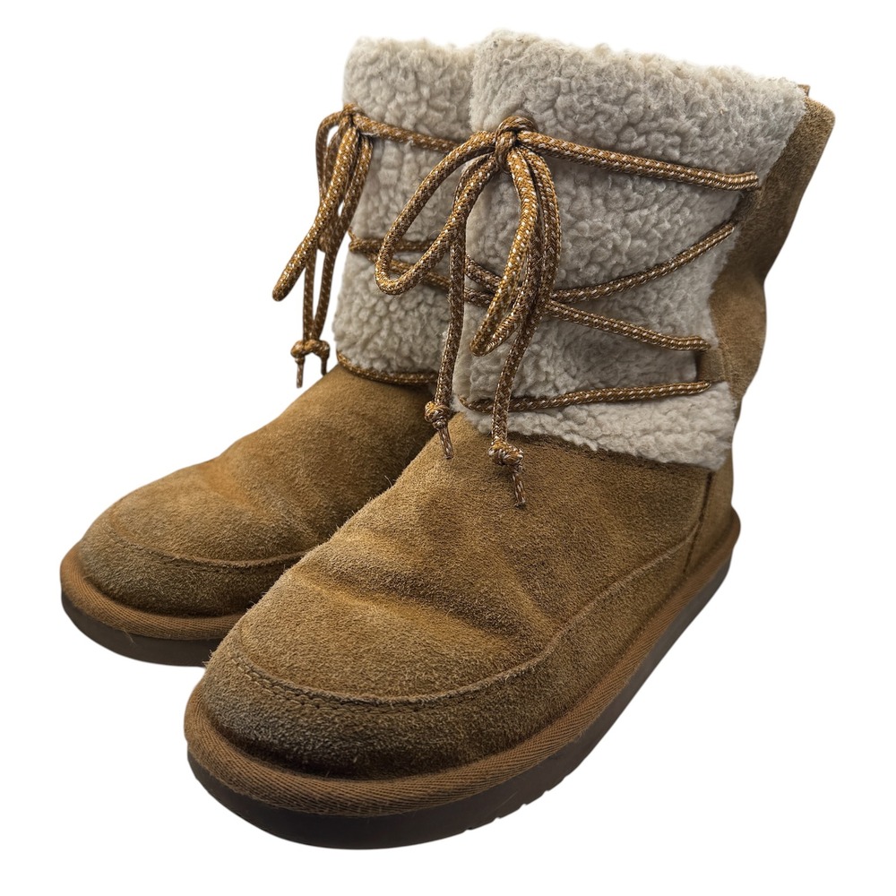 Koolaburra by UGG Girls Michon Short Boots Size 3 Chestnut Suede Sherpa Winter